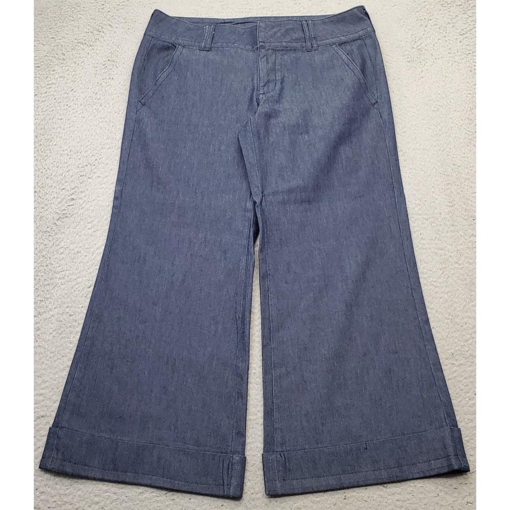 Elle Denim Pants Womens 12 Blue Stretch Comfort Boho Cuffed Wide Leg Medium Wash